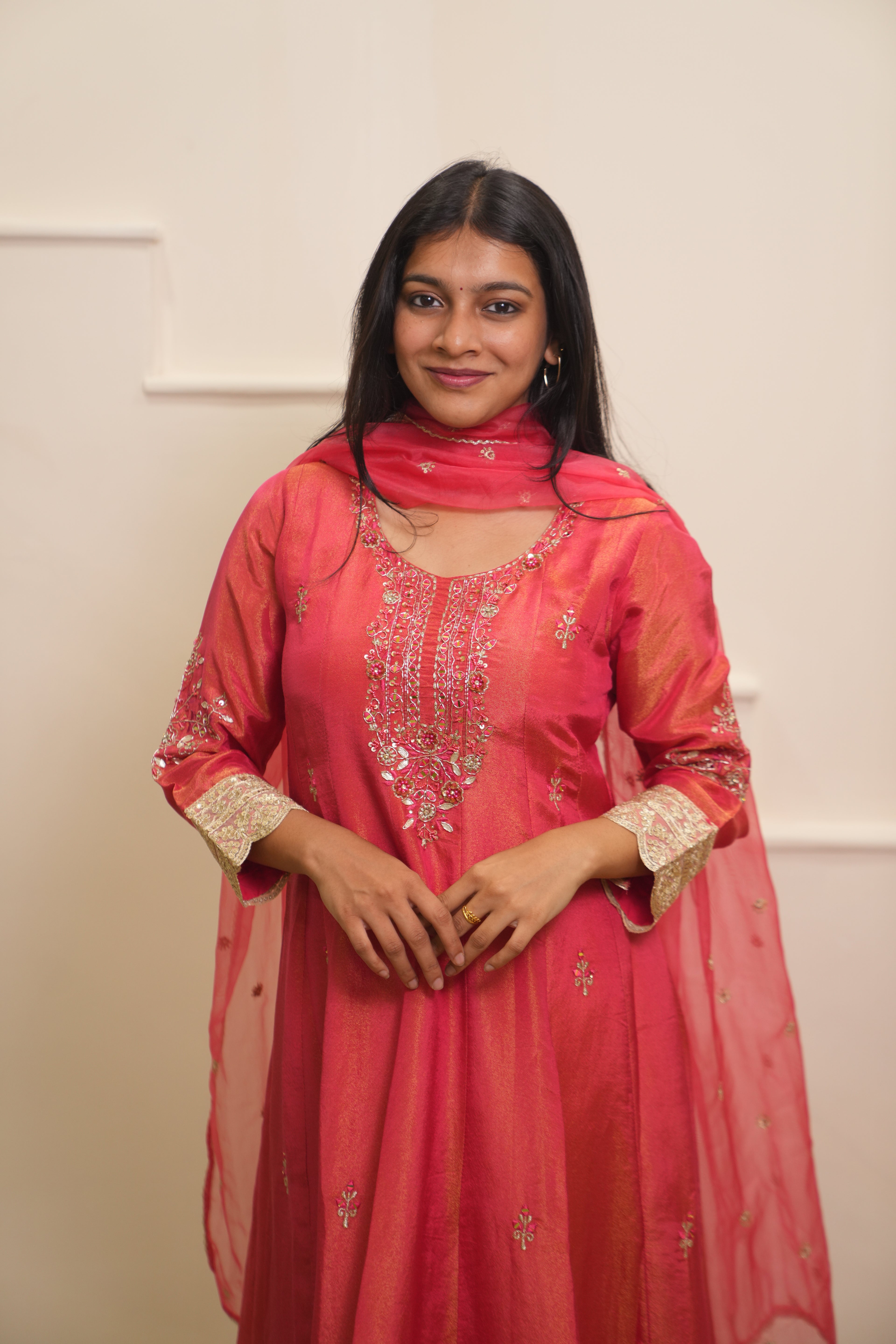 Indo Western - Plazzo Set - Short Anarkali - Pink
